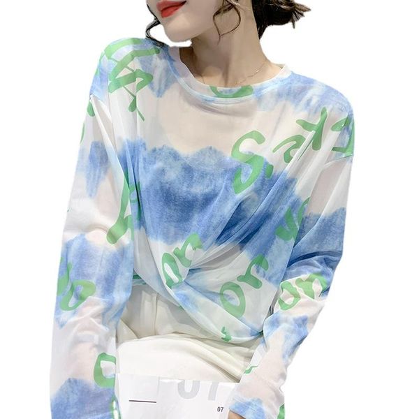 women's t-shirt europe station 2021 summer fashion mesh thin letter tie-dye printing loose sunscreen shirt female tide, White
women's t-shirt europe station 2021 summer fashion mesh thin letter tie-dye printing loose sunscreen shirt female tide, White