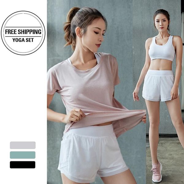 bra + t shirts shorts 3 pcs workout clothes gym set women yoga sport wear jogging fitness clothing 2021 outfits, White;red
bra + t shirts shorts 3 pcs workout clothes gym set women yoga sport wear jogging fitness clothing 2021 outfits, White;red