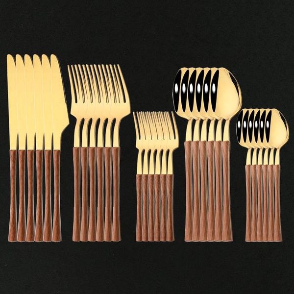 flatware sets imitation wood handle gold cutlery set western stainless steel 6/30pcs kitchen knife cake fork spoon dinnerware 
flatware sets imitation wood handle gold cutlery set western stainless steel 6/30pcs kitchen knife cake fork spoon dinnerware