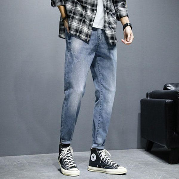 men's jeans 2021 stretch slim straight blue leggings