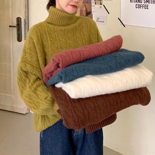women's sweaters soft waxy age reducing thickened sweater high neck twist pullover autumn winter loose women, White;black
women's sweaters soft waxy age reducing thickened sweater high neck twist pullover autumn winter loose women, White;black