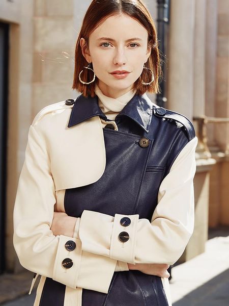 women's leather & faux oversized hit color double breasted pu jackets female iregular stitching motor fashion coat with belt f860, Black
women's leather & faux oversized hit color double breasted pu jackets female iregular stitching motor fashion coat with belt f860, Black