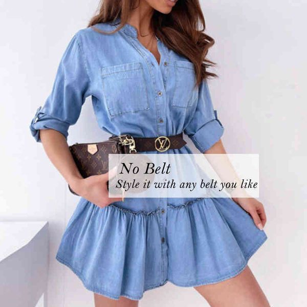 casual dresses 2021 spring long sleeve ruffle denim women blue shirt office female single breasted a line mini jean vestidos q2sx, Black;gray
casual dresses 2021 spring long sleeve ruffle denim women blue shirt office female single breasted a line mini jean vestidos q2sx, Black;gray