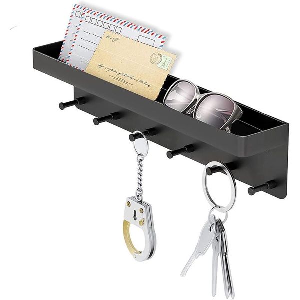 hooks & rails wall-mounted metal key rack with shelf 6 hook storage tray hanger rack, suitable for home office
hooks & rails wall-mounted metal key rack with shelf 6 hook storage tray hanger rack, suitable for home office