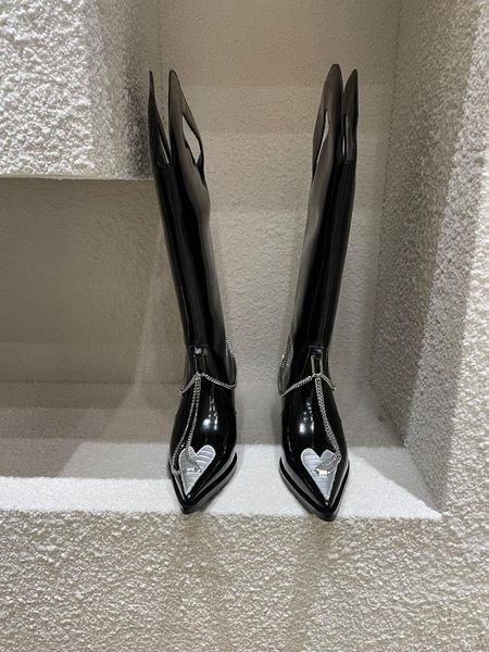 boots women's chain metal decoration ladies shoes pointed toe knee-high long slip-on genuine leather zapatos de mujer, Black
boots women's chain metal decoration ladies shoes pointed toe knee-high long slip-on genuine leather zapatos de mujer, Black