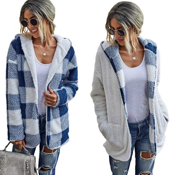 women's fur & faux winter both sides wear fashion plaid women plush coat casual hooded long sleeves med-length warm lady cardigan blue, Black
women's fur & faux winter both sides wear fashion plaid women plush coat casual hooded long sleeves med-length warm lady cardigan blue, Black