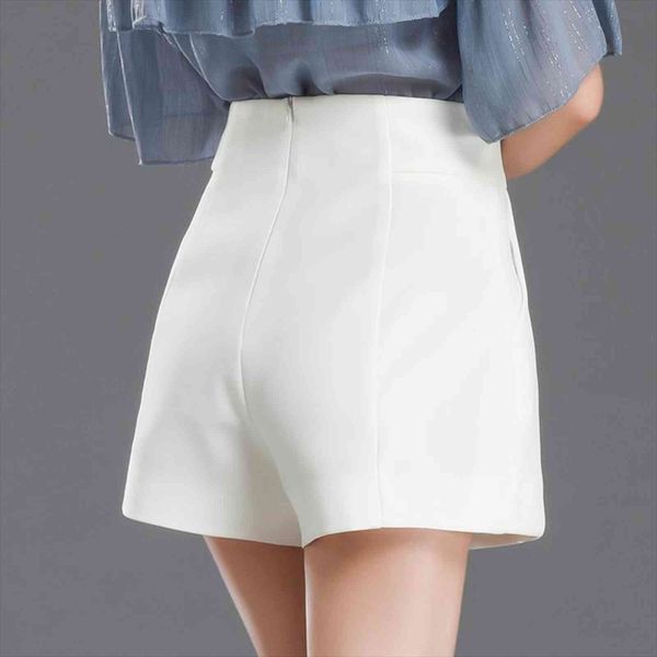 white summer solid women short high waist wide leg office elegant all match quality, White;black
white summer solid women short high waist wide leg office elegant all match quality, White;black