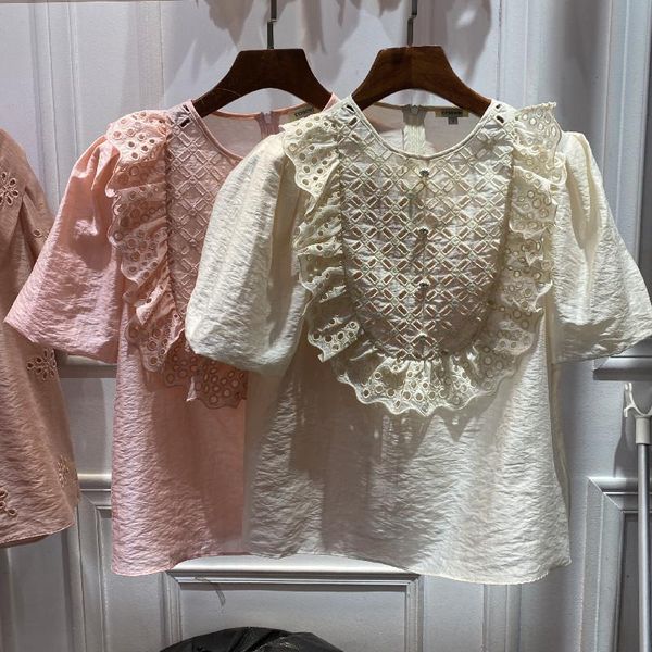women's blouses & shirts europe 2021 summer round neck stitching ruffle bubble short sleeve silk cotton shirt, White
women's blouses & shirts europe 2021 summer round neck stitching ruffle bubble short sleeve silk cotton shirt, White