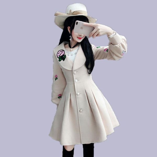 women's wool & blends women coats student 2021 autumn winter beige embroidered long-sleeved woolen jacket mid-length slim clothing, Black
women's wool & blends women coats student 2021 autumn winter beige embroidered long-sleeved woolen jacket mid-length slim clothing, Black