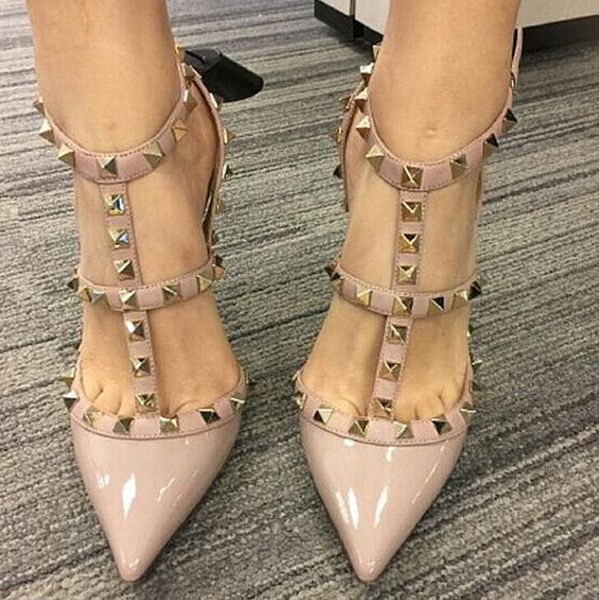 sandals summer brand v rivet pointed high heels women's 2 straps genuine leather sandals, Black
sandals summer brand v rivet pointed high heels women's 2 straps genuine leather sandals, Black