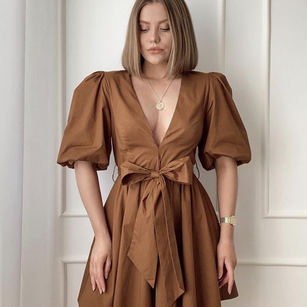 casual dresses vintage v neck brown woman lantern sleeve high waist spring summer solid bodycon a-line female mini es n6yl, Black;gray
casual dresses vintage v neck brown woman lantern sleeve high waist spring summer solid bodycon a-line female mini es n6yl, Black;gray