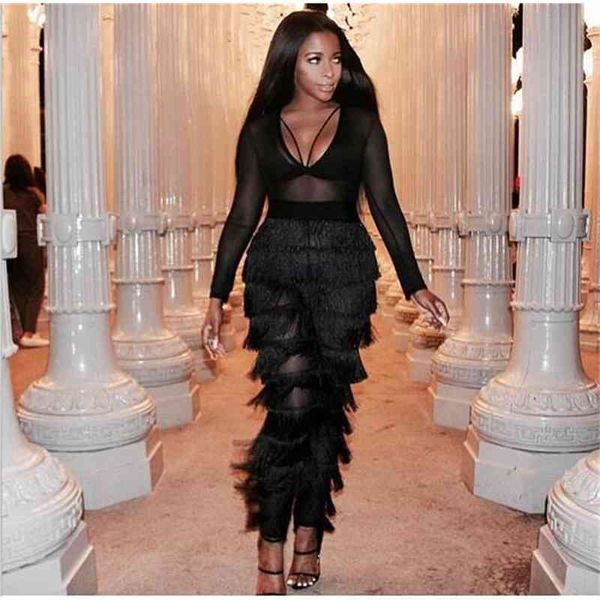 capris long sleeve tassel black women celebrity designer fashion jumpsuit, Black;white
capris long sleeve tassel black women celebrity designer fashion jumpsuit, Black;white