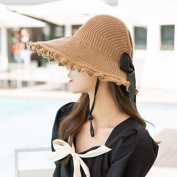 wide brim hats summer bow sun empty hat women uv protection caps cutout beach cap ribbon knit polyester, Blue;gray
wide brim hats summer bow sun empty hat women uv protection caps cutout beach cap ribbon knit polyester, Blue;gray