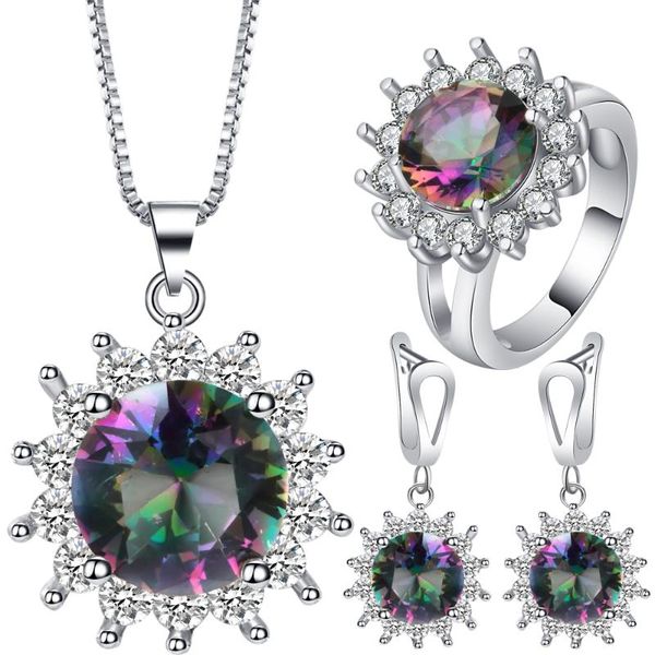 earrings & necklace white gold color sun flower jewelry set multicolor cubic zircon pendant/earrings/ring women wedding sets, Silver
earrings & necklace white gold color sun flower jewelry set multicolor cubic zircon pendant/earrings/ring women wedding sets, Silver