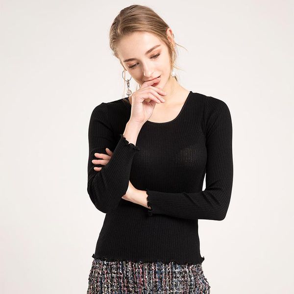 women's sweaters 30%silk 70%cotton ribs o neck plain pullovers slim fit women thin bottoming 2021 autumn winter knitwear, White;black
women's sweaters 30%silk 70%cotton ribs o neck plain pullovers slim fit women thin bottoming 2021 autumn winter knitwear, White;black