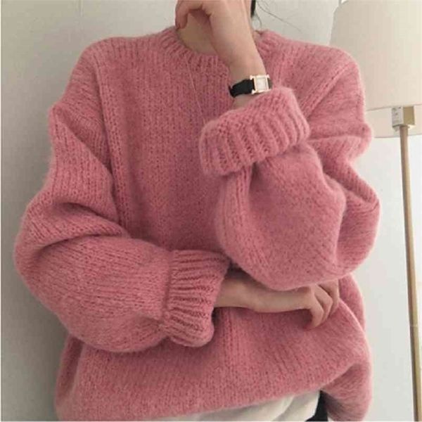 10 colors pink women sweater pullover female knitting overszie long sleeve loose knitted outerwear womens winter sweaters 210805, White;black
10 colors pink women sweater pullover female knitting overszie long sleeve loose knitted outerwear womens winter sweaters 210805, White;black