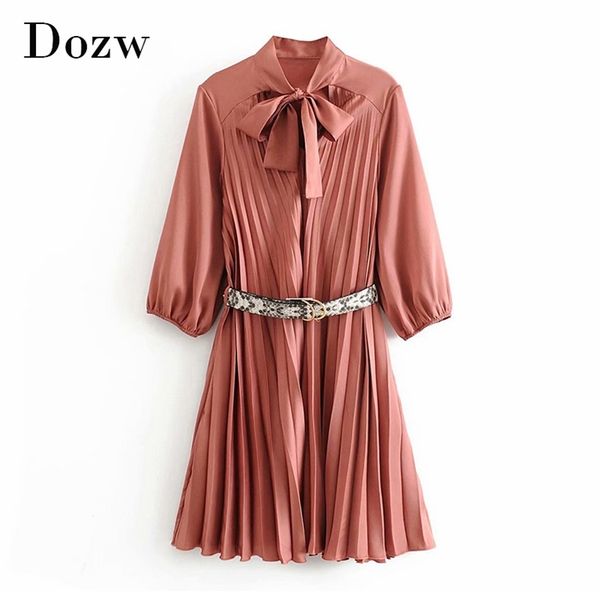 elegant pleated pink dress women bow tie collar stylish mini es with snake belt ladies a line chic party 210515, Black;gray
elegant pleated pink dress women bow tie collar stylish mini es with snake belt ladies a line chic party 210515, Black;gray