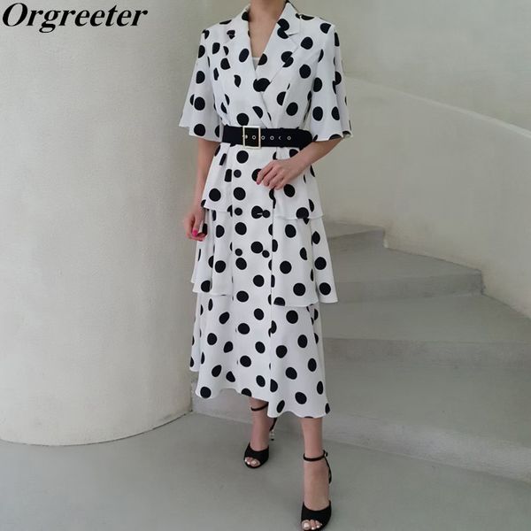 elegant cascasing ruffle dot print cake dress women summer double-breasted belt slim suit vestidos a-line long robe 210525, Black;gray
elegant cascasing ruffle dot print cake dress women summer double-breasted belt slim suit vestidos a-line long robe 210525, Black;gray