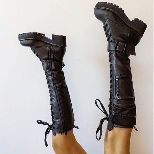 boots brand design female motorcycle square heel lace-up narrow band winter cool street knee shoes, Black
boots brand design female motorcycle square heel lace-up narrow band winter cool street knee shoes, Black