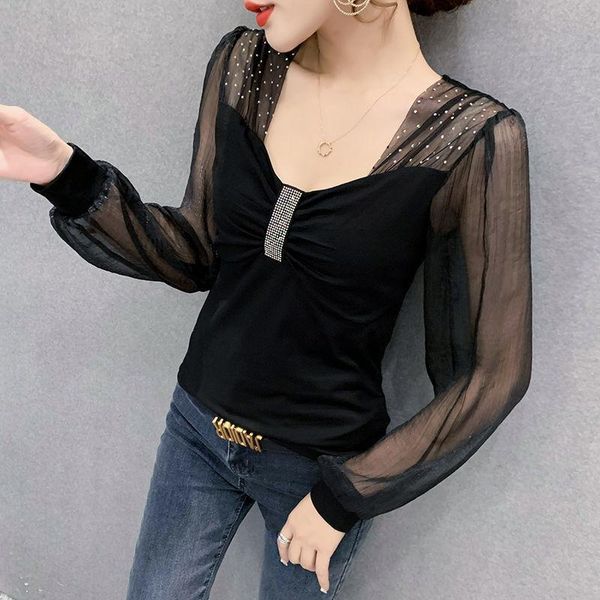 women's blouses & shirts 2021 women spring casual solid patchwork mesh blouse lady square collar hollow out shirt female elegant long s, White
women's blouses & shirts 2021 women spring casual solid patchwork mesh blouse lady square collar hollow out shirt female elegant long s, White