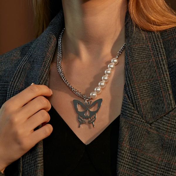 big hollow butterfly necklace neck chains pendant jewelry for women punk choker pearl goth accessories necklaces, Silver
big hollow butterfly necklace neck chains pendant jewelry for women punk choker pearl goth accessories necklaces, Silver