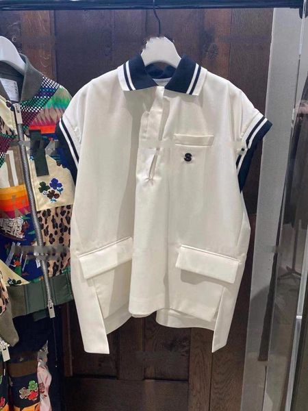 women's t-shirt 2021 summer hit color collar sleeveless loose pocket design women, White
women's t-shirt 2021 summer hit color collar sleeveless loose pocket design women, White