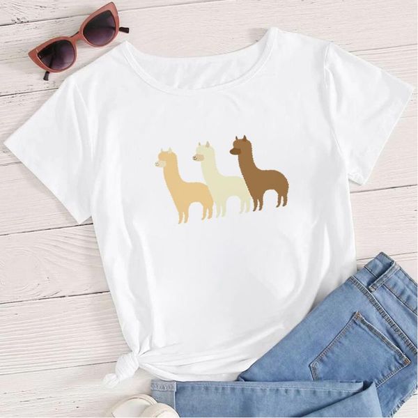 women's t-shirt ropa mujer three alpacas print fashion european style t shirt harajuku versatile aesthetic women loose round neck tshir, White
women's t-shirt ropa mujer three alpacas print fashion european style t shirt harajuku versatile aesthetic women loose round neck tshir, White