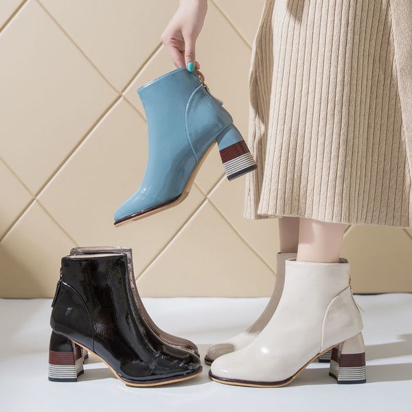 soft patent leather short boots woman high heels ankle boots women fall shoes block heel female footware british style blue, Black
soft patent leather short boots woman high heels ankle boots women fall shoes block heel female footware british style blue, Black
