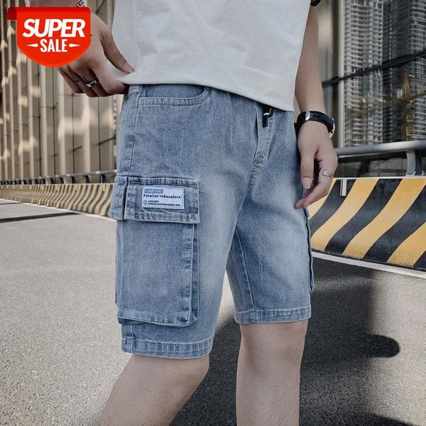 net red thin denim shorts men's slim five-point pants spirit guy men and women #se6t, Blue