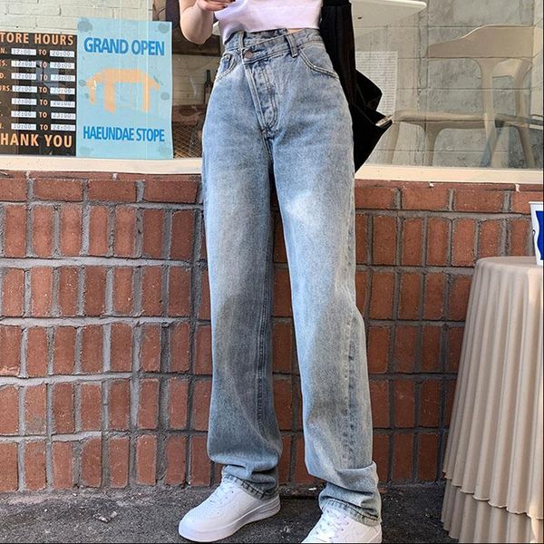 high waist irregular denim womens jeans wide leg straight pants mom loose streetwear feamle spring, Blue
high waist irregular denim womens jeans wide leg straight pants mom loose streetwear feamle spring, Blue
