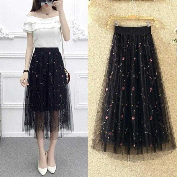 pleated embroidered skirt mid long spring and autumn net black embroidered fairy summer
pleated embroidered skirt mid long spring and autumn net black embroidered fairy summer