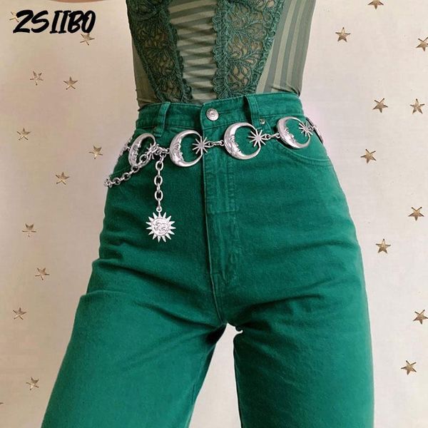 harajuku punk moon metal belts women vintage high waist chain gothic sun sliver pendant female, Black;brown
harajuku punk moon metal belts women vintage high waist chain gothic sun sliver pendant female, Black;brown