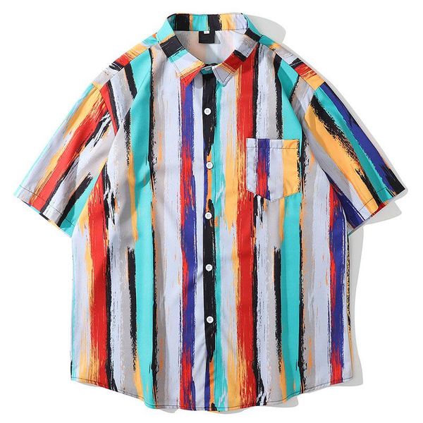 men's casual shirts vintage street spliced tie-dyed striped men women lovers short sleeve hawaii summer loose clothing 2021, White;black
men's casual shirts vintage street spliced tie-dyed striped men women lovers short sleeve hawaii summer loose clothing 2021, White;black