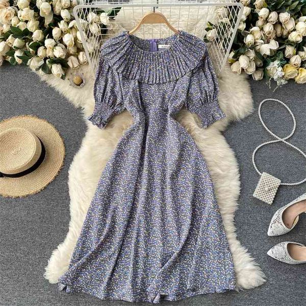 french vestidos female summer pleated ruffled round neck puff sleeve slim floral platycodon midi dress gk629 210506, Black;gray
french vestidos female summer pleated ruffled round neck puff sleeve slim floral platycodon midi dress gk629 210506, Black;gray