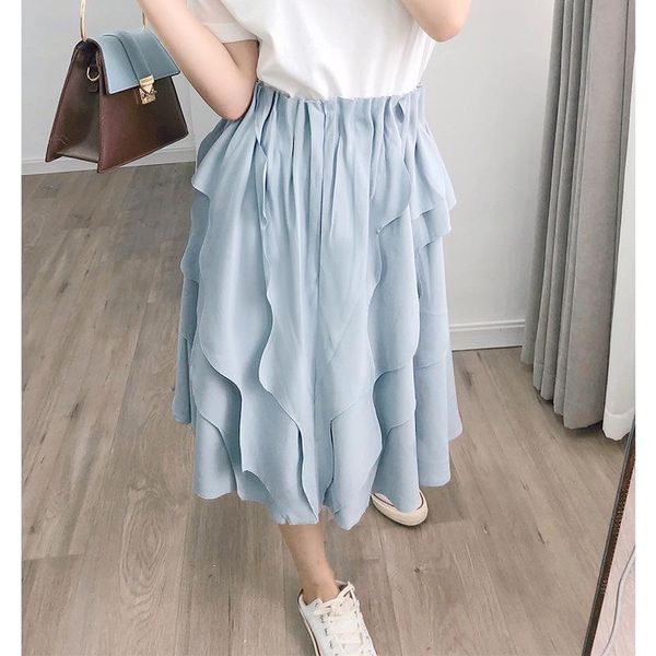 high waist skirt fashion wave layered female a-line pleated midi skirts, Black 
high waist skirt fashion wave layered female a-line pleated midi skirts, Black