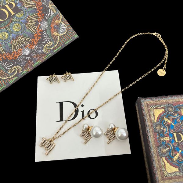 d \ di family new cd letter necklace with full diamond pearl brass earrings female, Silver
d \ di family new cd letter necklace with full diamond pearl brass earrings female, Silver