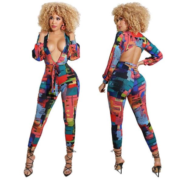 gym clothing bkld 2021 autumn fashion v-neck backless colorful printed bandage womens jumpsuits long pants party nightclub outfits, White;black
gym clothing bkld 2021 autumn fashion v-neck backless colorful printed bandage womens jumpsuits long pants party nightclub outfits, White;black