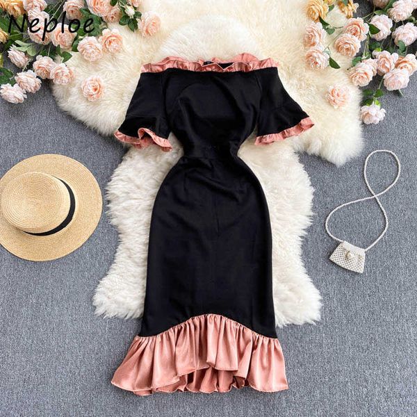 neploe slash neck knee-length dress elegant office lady contrast color flare sleeve femme robe patchwork ruffles vestidos c0607, Black;gray
neploe slash neck knee-length dress elegant office lady contrast color flare sleeve femme robe patchwork ruffles vestidos c0607, Black;gray
