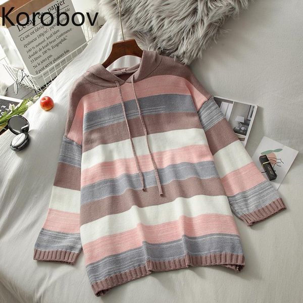 women's sweaters korobov korean streetwear long sleeve pullovers vintage harajuku chic striped 2021 autumn winter hooded sueter mujer, White;black
women's sweaters korobov korean streetwear long sleeve pullovers vintage harajuku chic striped 2021 autumn winter hooded sueter mujer, White;black