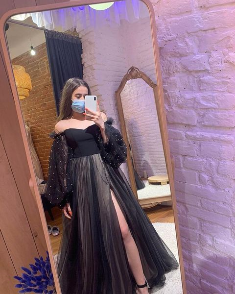 sweetheart tulle prom dresses 2022 luxury beading long sleeves formal evening party gowns dress vestidos de festa, Black
sweetheart tulle prom dresses 2022 luxury beading long sleeves formal evening party gowns dress vestidos de festa, Black