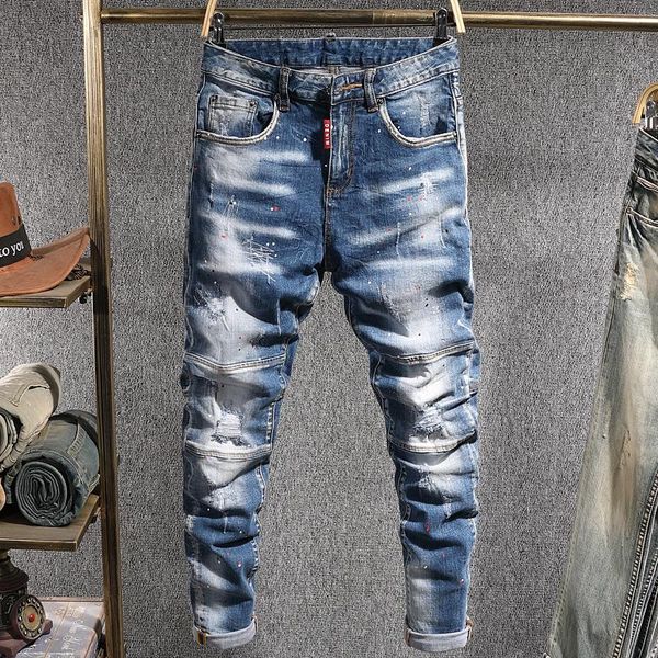 men's jeans european street fashion men retro light blue elastic slim fit ripped spliced designer hip hop denim pencil pants
men's jeans european street fashion men retro light blue elastic slim fit ripped spliced designer hip hop denim pencil pants