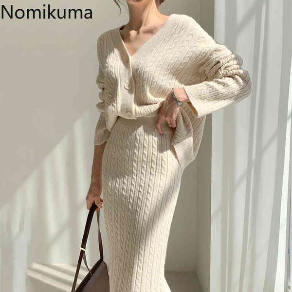 nomikuma korean elegant knitted twisted 2pieces sets long sleeve v-neck sweater coat + slim high waist skirt women suits 6c771 210427, White
nomikuma korean elegant knitted twisted 2pieces sets long sleeve v-neck sweater coat + slim high waist skirt women suits 6c771 210427, White