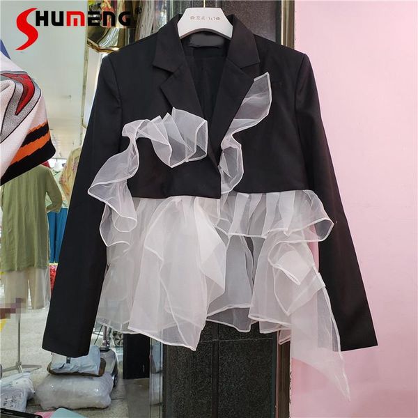 women's suits & blazers 2021 spring fall french style graceful stitching irregular mesh lace ladies suit women fashion casual high stre, White;black
women's suits & blazers 2021 spring fall french style graceful stitching irregular mesh lace ladies suit women fashion casual high stre, White;black