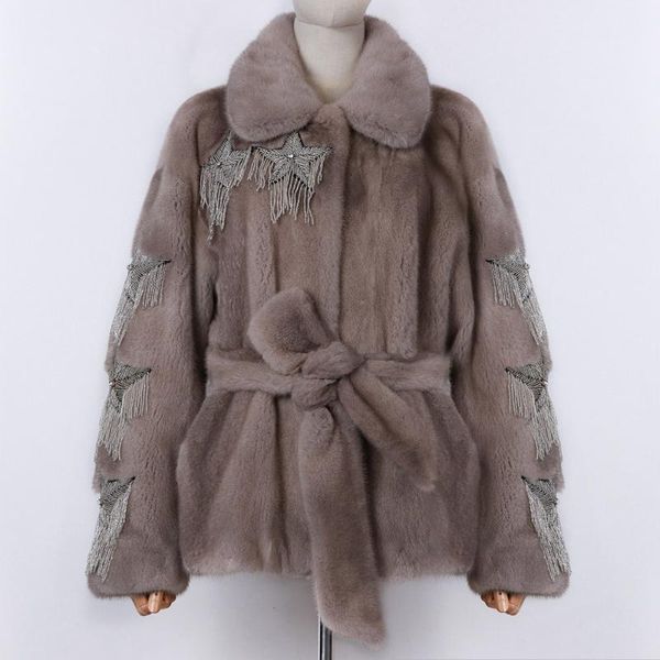 women's fur & faux yoloagain women turn-down collar star beading tassel real mink jacket coat, Black
women's fur & faux yoloagain women turn-down collar star beading tassel real mink jacket coat, Black