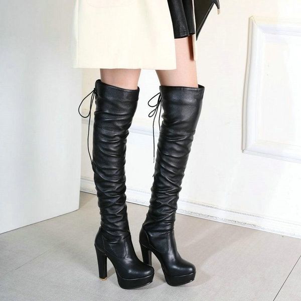 dress shoes autumn and winter knee lace up boots thick heel high fashion elastic tube women's, Black
dress shoes autumn and winter knee lace up boots thick heel high fashion elastic tube women's, Black