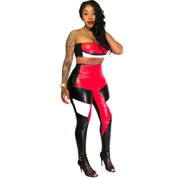 2 piece set women faux leather pu two strapless skinny long pants suits pcs vintage outfit and women's, White
2 piece set women faux leather pu two strapless skinny long pants suits pcs vintage outfit and women's, White