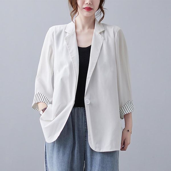 women's suits & blazers 2021 summer korean women single button loose chiffon blazer coat femme casual jaket fashion plus size j084, White;black
women's suits & blazers 2021 summer korean women single button loose chiffon blazer coat femme casual jaket fashion plus size j084, White;black