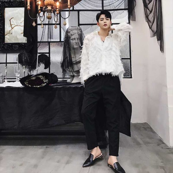 men's casual shirts retro long-sleeved black and white shirt men women same loose size party stage wear, White;black
men's casual shirts retro long-sleeved black and white shirt men women same loose size party stage wear, White;black