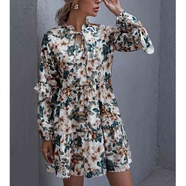 women ruffles floral print long sleeve short dress spring autumn casual boho lace up v neck a-line mini dress 210325, Black;gray
women ruffles floral print long sleeve short dress spring autumn casual boho lace up v neck a-line mini dress 210325, Black;gray