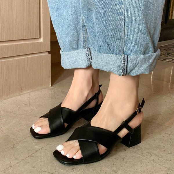 women square high heel sandals open toe slingback all match synthetic leisure shoes size 33-43, Black
women square high heel sandals open toe slingback all match synthetic leisure shoes size 33-43, Black